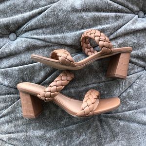 Nude weave block heels. Barely worn. Sz 9.